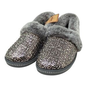 Skechers Plush Faux-Fur Metallic Slippers Cozy Campfire Pewter Womens Size 5